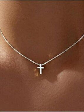 NEW Silver Mothers Day Gift for Mom Cross Necklace for Women Dainty Religious